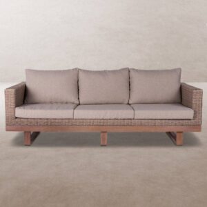 Sofá de Jardín 3 Plazas Estilo Natural | Ratán y Madera - 220 cm