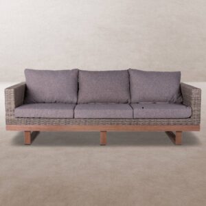 Sofá de Jardín 3 Plazas Estilo Vintage | Ratán y Madera Envejecida - 220 cm