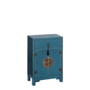 Mesita Azul de DM con Cajón y 2 Puertas - Estilo Oriental, 69 cm, Ideal para Decoración y Almacenamiento