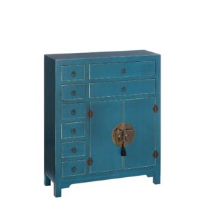 Mueble Auxiliar Compacto Azul de 90 cm - Estilo Oriental en DM con Cajones Espaciosos
