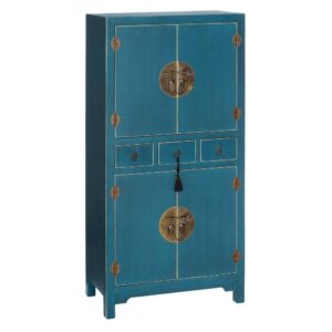 Mueble Auxiliar Azul Estilo Oriente 131 cm con 2 Lejas Ajustables y Cajones - Diseño Elegante y Funcional