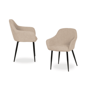 Pack de 2 Sillas Beige Porter con Patas Metálicas y Respaldo Ergonómico - Elegancia y Comodidad para Salones y Comedores, 83 cm, Soportan hasta 140 kg, Sin Montaje