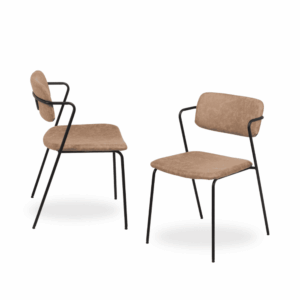 Pack de 2 Sillas Jett Beige de Piel Sintética con Base de Metal - Diseño Moderno y Ergonómico para Comedor y Oficina 78 cm