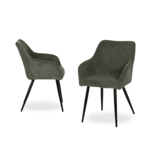 Pack de 2 Sillas Verde Tejido de Pana con Patas de Hierro - 83 cm Alenor, Confort y Estilo para Comedores y Salones