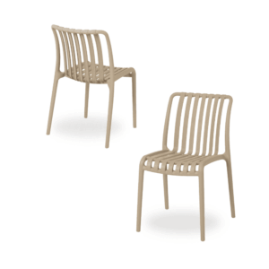 Pack de 2 Sillas Beige de Polipropileno para Exterior - Diseño Moderno y Apilable para Jardines y Terrazas, 80 cm de Altura