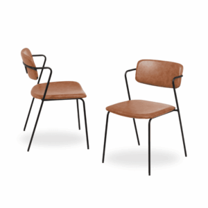 Pack de 2 Sillas de Cuero Sintético Jett con Estructura de Metal - Elegancia y Comodidad para Comedores y Oficinas (78 cm)