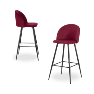 Pack de 2 Taburetes Altos Burdeos con Tejido Suave y Patas de Metal - Diseño Moderno para Barras y Mesas Altas (102 cm)