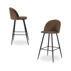 Pack de 2 Taburetes Altos Marrón de Tejido Resistente y Patas de Metal - 75 cm de Altura para Barras y Mesas Altas