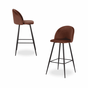 Pack de 2 Taburetes Altos Teja con Tapizado Resistente y Patas Metálicas - 102 cm de Altura Ideal para Barras y Mesas Altas