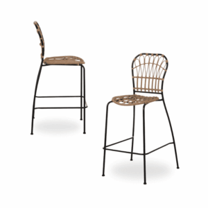 Pack de 2 Taburetes Apilables Modernos en Polietileno Natural y Acero Negro para Salón y Terraza - 117 cm de Altura