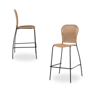 Pack de 2 Taburetes Naturales de Polietileno y Acero para Salón y Exterior - Diseño Ergonómico y Moderno, Altura de Asiento 74 cm