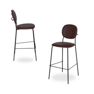 Pack de 2 Taburetes de Piel Sintética Marrón y Metal - Diseño Moderno para Salón y Barra de Cocina, Altura 74 cm, Sin Montaje, Estilo Industrial y Nórdico