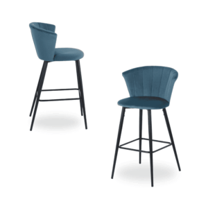 Pack de 2 Taburetes de Terciopelo Azul con Patas de Metal - Elegancia y Comodidad para Barras y Mesas Altas, 98 cm de Altura