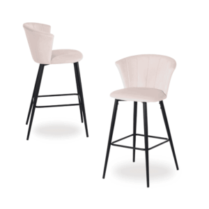 Pack de 2 Taburetes de Terciopelo Rosa con Respaldo y Patas de Metal - Altura 72 cm, Diseño Elegante y Confortable para Barras y Mesas Altas