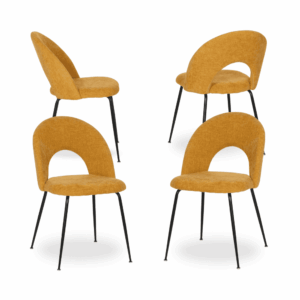 Pack de 4 Sillas Amarillas Heath con Asiento de Poliéster y Base Metálica - Diseño Ergonómico y Sin Montaje, Ideal para Comedores y Eventos