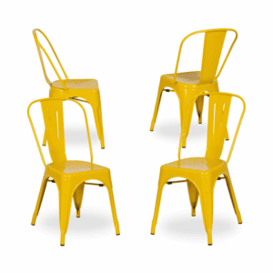 Pack de 4 Sillas Amarillas de Metal Dallas Industrial - Diseño Moderno y Apilable para Comedores y Terrazas (85 cm)