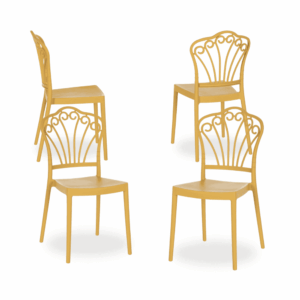 Pack de 4 Sillas Amarillas de Polipropileno Dante - Diseño Moderno y Apilable para Interiores y Exteriores
