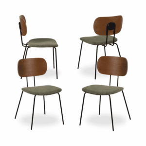 Pack de 4 Sillas Barrett Marrón y Verde con Estructura de Metal y Tejido Suave - Diseño Moderno y Ergonómico para Comedor y Sala de Estar