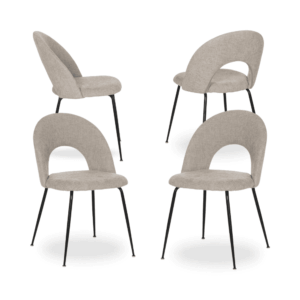 Pack de 4 Sillas Heath Gris con Detalles en Metal - Diseño Moderno y Cómodo, Sin Montaje, Soporte hasta 120 kg, Ideal para Hogar y Negocios