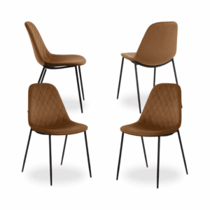 Pack de 4 Sillas Maple de Tela y Metal Marrón - Diseño Elegante y Acolchado para Comedores Modernos