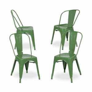 Pack de 4 Sillas Verdes de Metal Dallas Industrial - Diseño Sofisticado y Confortable para Comedor y Terraza (85 cm)