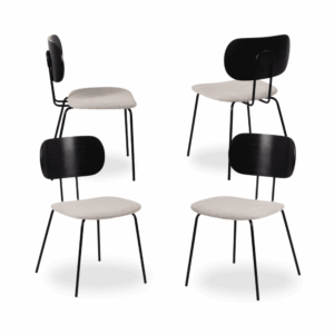 Pack de 4 Sillas Zachary Negro y Blanco - Diseño Minimalista con Estructura Metálica y Asiento de Tela, 82,5 cm de Altura