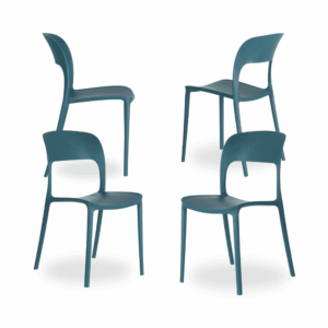 Pack de 4 Sillas de Polipropileno Azul Emma - Diseño Moderno, Apilables y Ergonómicas para Hogar y Eventos