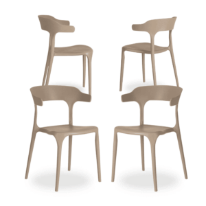 Pack de 4 Sillas de Polipropileno Beige Hugo - Diseño Minimalista y Apilable para Hogar y Negocio