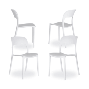 Pack de 4 Sillas de Polipropileno Blanca Emma - Diseño Moderno, Apilables y Ergonómicas para Hogar y Oficina