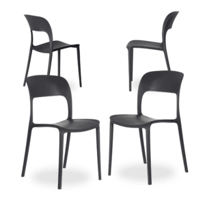 Pack de 4 Sillas de Polipropileno Gris Oscuro Emma - Diseño Moderno, Apilables y Ergonómicas para Hogar y Negocio