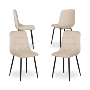 Pack de 4 Sillas de Terciopelo Beige Greyson - Diseño Elegante y Acogedor para Hogar y Oficina (88,5 cm)