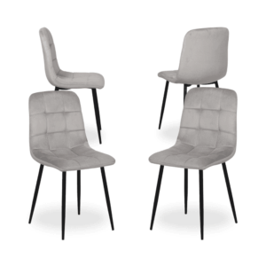 Pack de 4 Sillas de Terciopelo Gris Claro Knox - Elegancia y Confort para Comedores y Salas de Reuniones