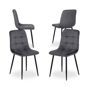 Pack de 4 Sillas de Terciopelo Gris Knox - Diseño Moderno y Elegante para Comedores y Oficinas, Estructura Resistente y Cómoda, 88,5 cm de Altura