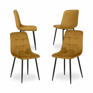 Pack de 4 Sillas de Terciopelo Mostaza Knox - Diseño Moderno y Elegante con Patas de Hierro, Comodidad Superior y Resistencia (88,5 cm)