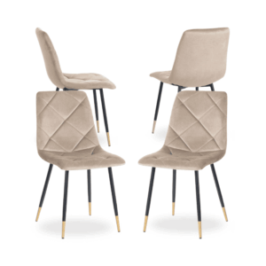 Pack de 4 Sillas de Terciopelo Taupe Remy con Estructura de Metal y Detalles Dorados - Elegancia y Comodidad para Salón, Comedor y Oficina