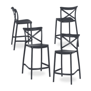 Pack de 4 Taburetes Apilables Gris Oscuro de Polipropileno para Salón - Diseño Moderno y Ergonómico, 97 cm de Altura, Ideal para Terrazas y Eventos