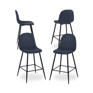 Pack de 4 Taburetes Azules de Tejido y Metal para Salón - Elegantes y Ergonómicos, Altura de 63 cm, Diseño Moderno y Compacto