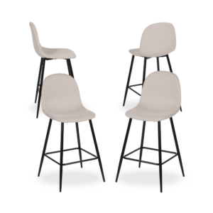 Pack de 4 Taburetes Crema de Tejido y Metal para Salón - Diseño Ergonómico y Moderno, Altura 63 cm, Perfectos para Barras y Mesas Altas