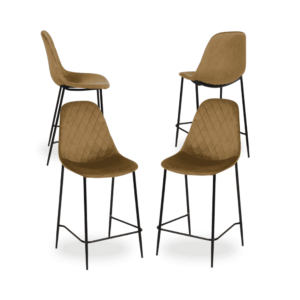 Pack de 4 Taburetes Marrón de Tejido y Metal para Salón - Diseño Moderno y Sofisticado, Altura de Asiento 64 cm