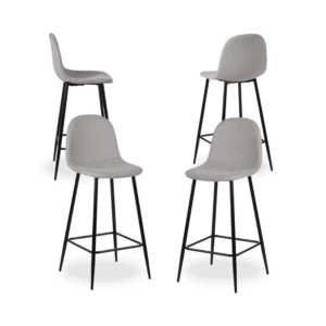 Pack de 4 Taburetes Modernos Grises de Tejido y Metal para Salón - Diseño Ergonómico y Compacto, 105 cm de Altura