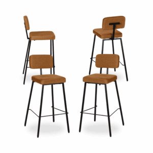 Pack de 4 Taburetes Mostaza de Tejido y Metal - Diseño Moderno y Ergonómico para Salones y Cocinas, Altura 77 cm, Soporte hasta 120 kg