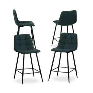 Pack de 4 Taburetes Verdes con Estructura Metálica - Diseño Ergonómico y Comodidad para Barras y Cocinas, 92 cm de Altura