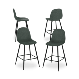 Pack de 4 Taburetes Verdes de Tejido y Metal para Salón - Diseño Moderno y Ergonómico, Altura de 63 cm, Perfectos para Barras y Mesas Altas