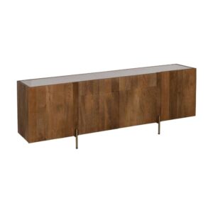 Aparador Blanco Natural de Mármol y Madera de Acacia 200 cm - Elegante y Funcional con 4 Puertas y 2 Cajones para Salón y Comedor