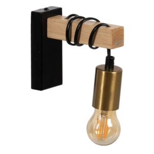 Aplique de Pared Negro-Natural en Metal y Madera de 15 cm - Iluminación Moderna y Elegante para Tu Hogar