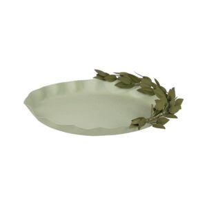 Bandeja de Metal Verde con Diseño de Hojas - 40x24x7 cm, Ideal para Decoración y Almacenaje