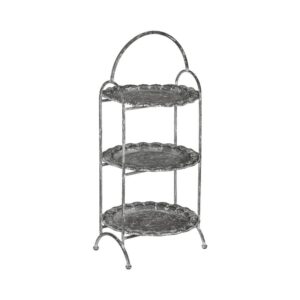 Bandeja Triple de Metal Gris para Decoración - 58 cm, Ideal para Hogar y Eventos