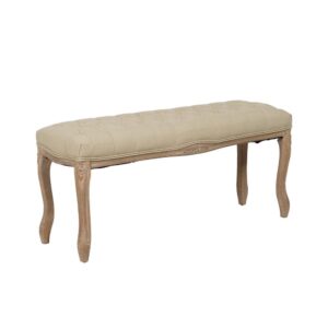 Banqueta Beige Compacta de Madera y Tejido - Elegante y Funcional, 47 cm, Ideal para Espacios Pequeños