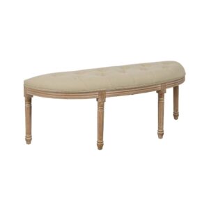 Banqueta Beige de Madera y Tejido para Espacios Pequeños - 48 cm, Elegante y Confortable, Ideal para Entrada y Salón