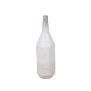 Botella Decorativa de Metal Blanco Rozado - 50,5 cm, Ideal para Decoración de Interiores